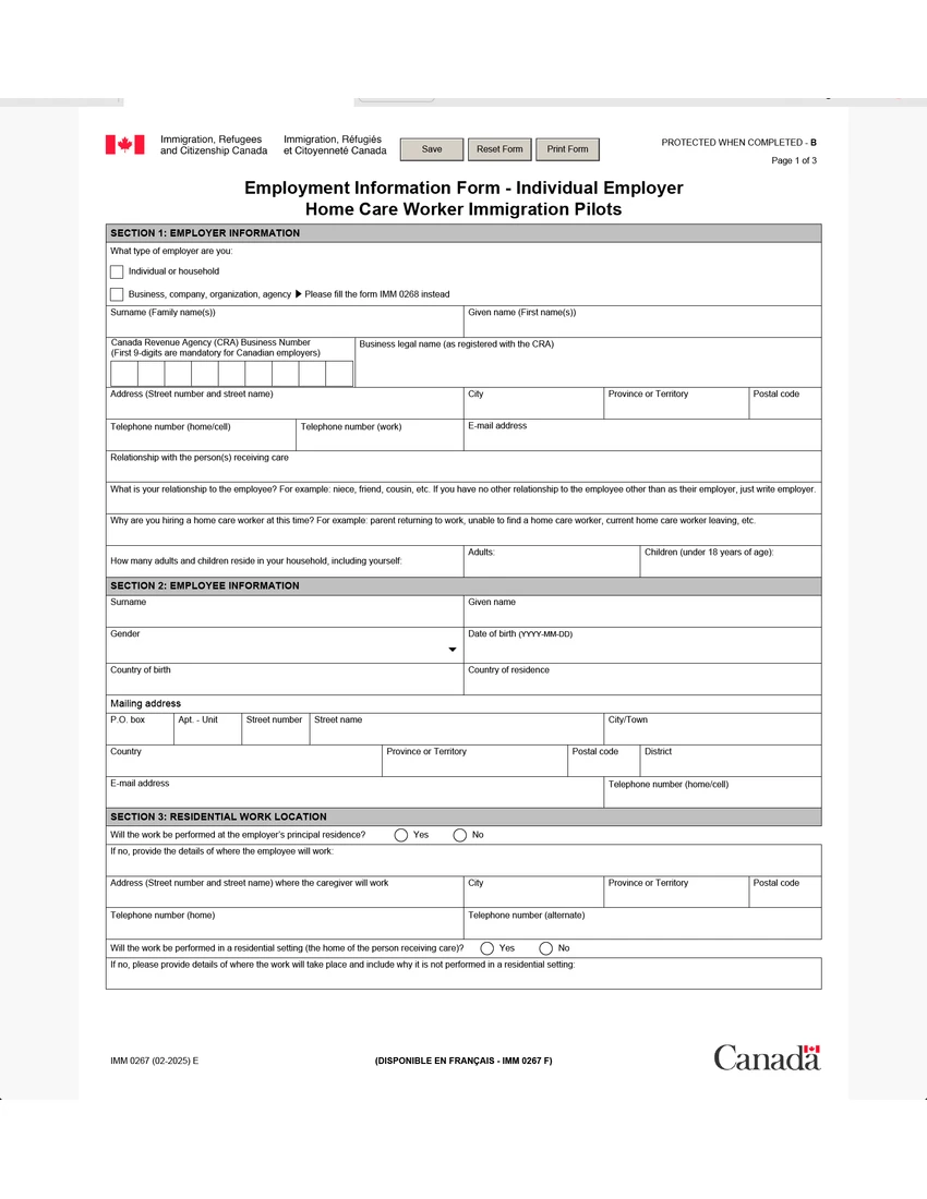 First page of IMM 0267 form