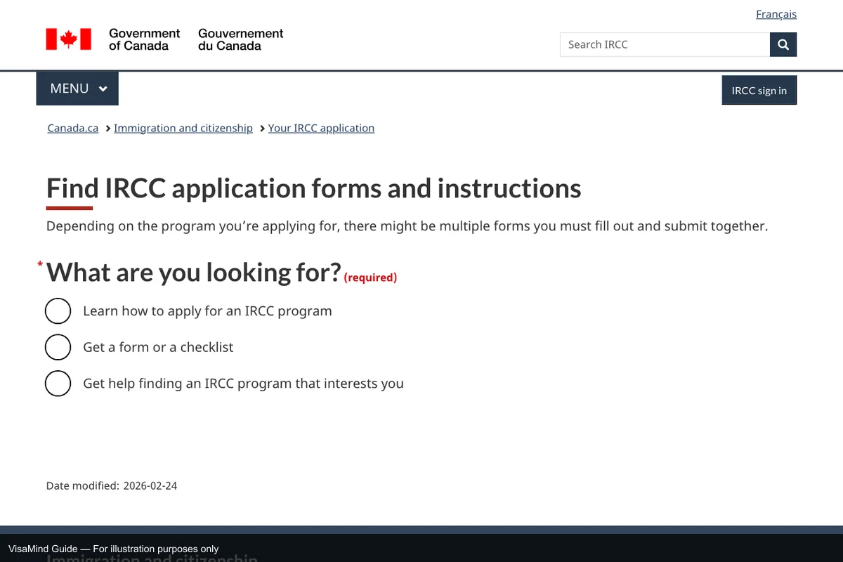 First page of IMM 5456 form