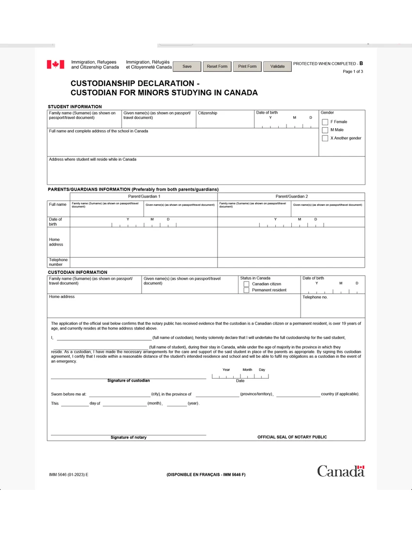 First page of IMM 5646 form