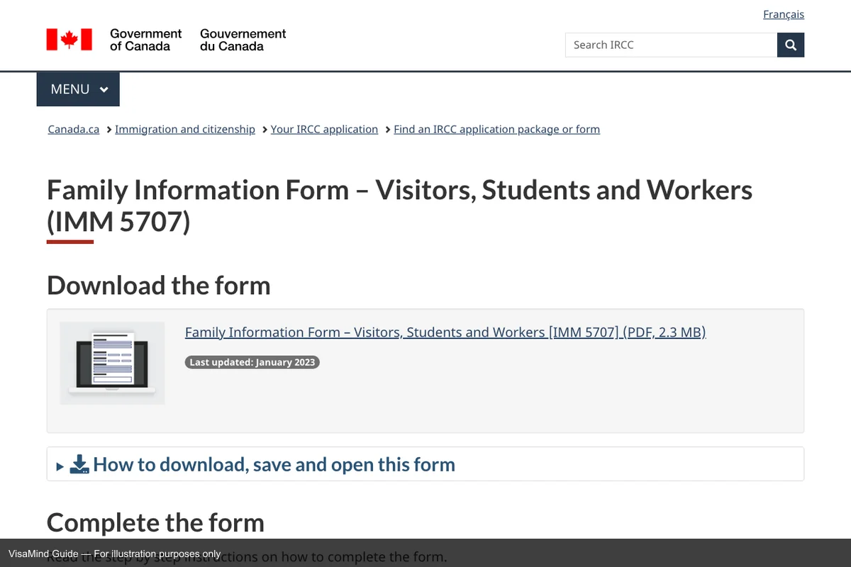 First page of IMM 5707 form
