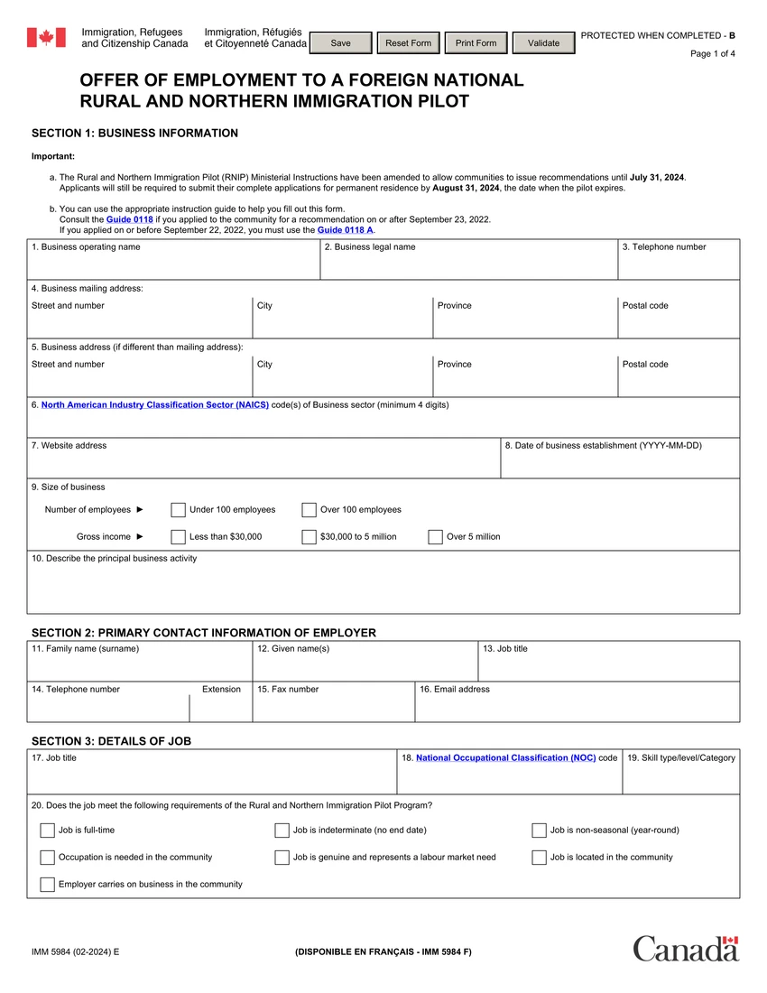 First page of IMM 5984 form