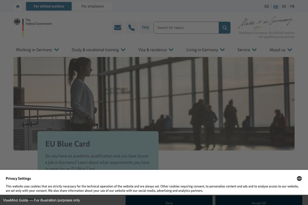 First page of Blue Card Application form