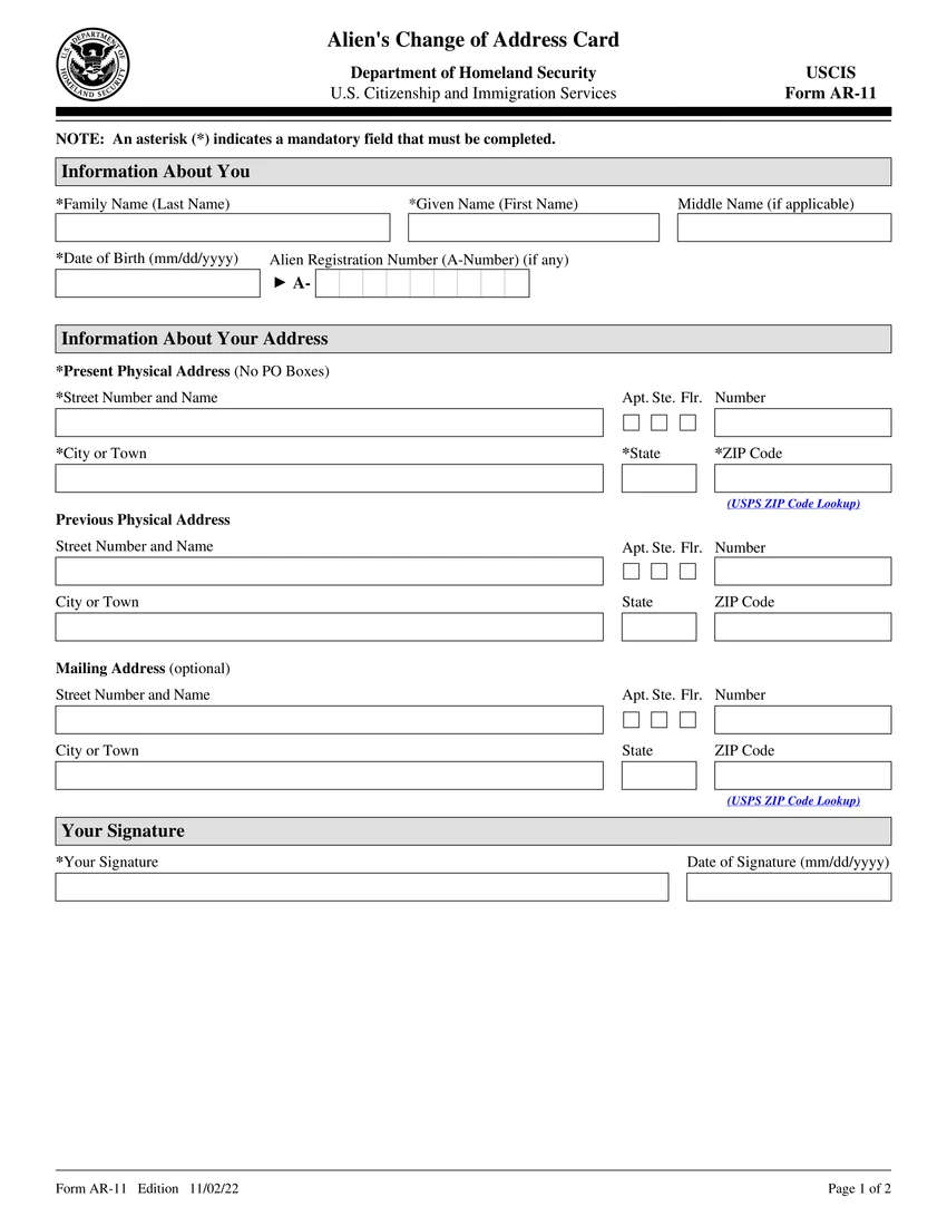 First page of AR-11 form