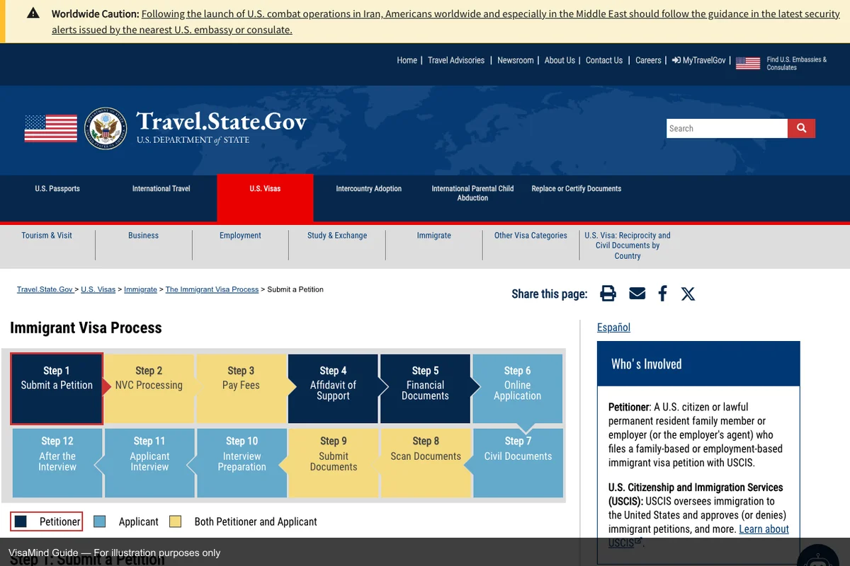 Official portal interface for DS-260