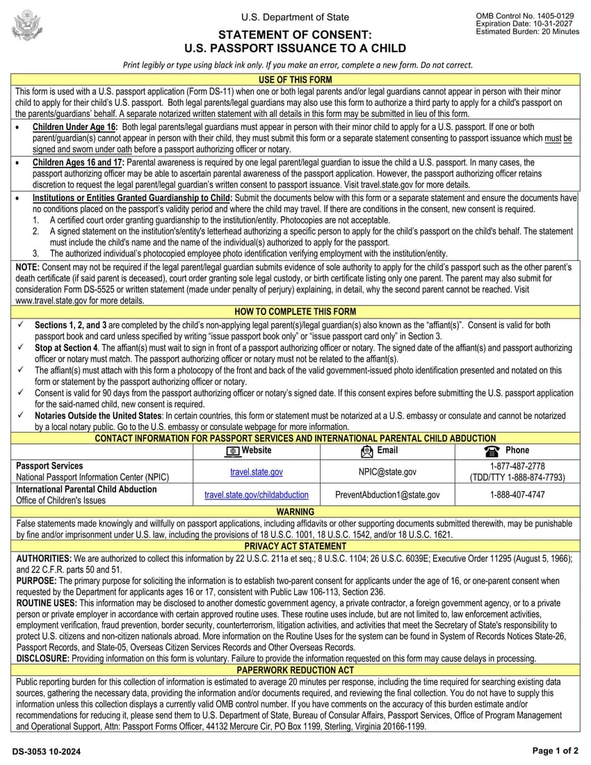 First page of DS-3053 form