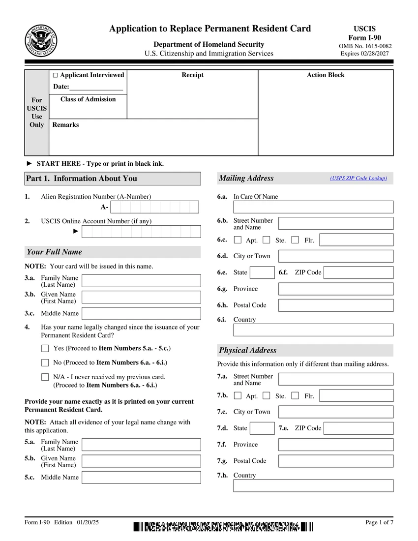 First page of I-90 form