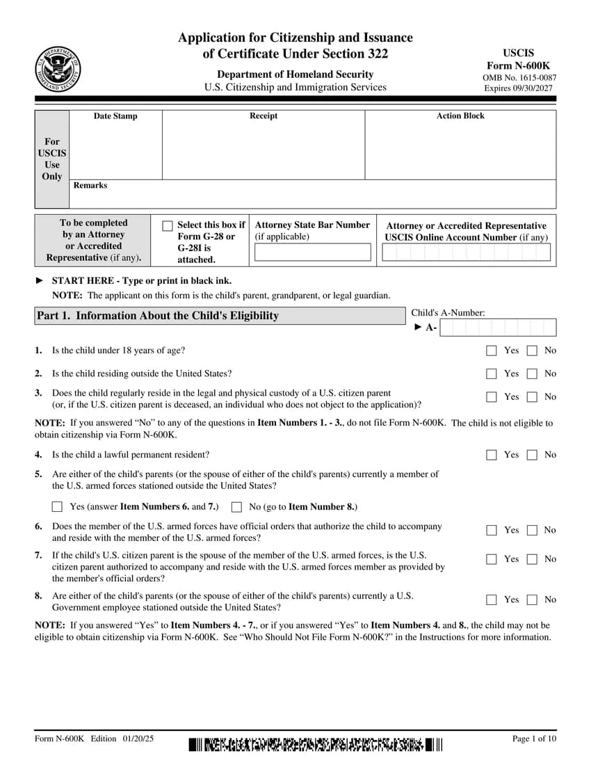 First page of N-600K form